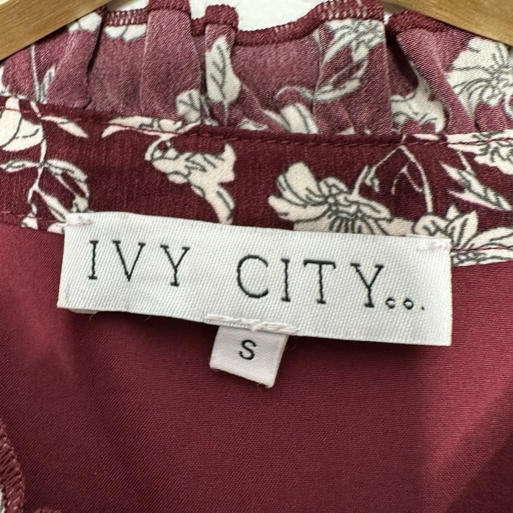 Ivy City Co Lisbeth Dress Small Floral Long Sleeve Ruffle Burgundy Boho - Picture 4 of 9